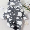 Baby Boy Animal Print Hooded Footie Onesie – 100% Polyester Fleece, Casual Style, Regular Fit (Fall/Winter, Outdoor Wear)