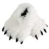 Women's White Faux Fur Claw Slippers - Plush Slip-On Indoor/Outdoor House Slippers, Cozy Flannel-Lined Novelty Gift