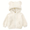 Baby Girl Fuzzy Hooded Jacket with Ears – Plush Zip-Up Coat, Warm Fall & Winter Outerwear
