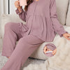 Solid Color Maternity Knit Set - Long-Sleeve Top & Pants with Button Detail for Fall/Winter