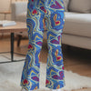 Girls Heart Print Flare-Leg Pants – Stretchy Bell-Bottoms with Elastic Waist, 90% Polyester/10% Elastane, Machine Washable
