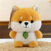 1-Pack Plush Shiba Inu Stuffed Animal - Soft Fluffy Dog Toy with Heart-Shaped Leaf Charm, Huggable Bedside Plush Gift (Multi-Color)
