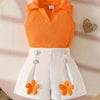 Toddler Girls 2-Piece Summer Outfit - Sleeveless V-Neck Top & Floral White Shorts, 0-3 Years