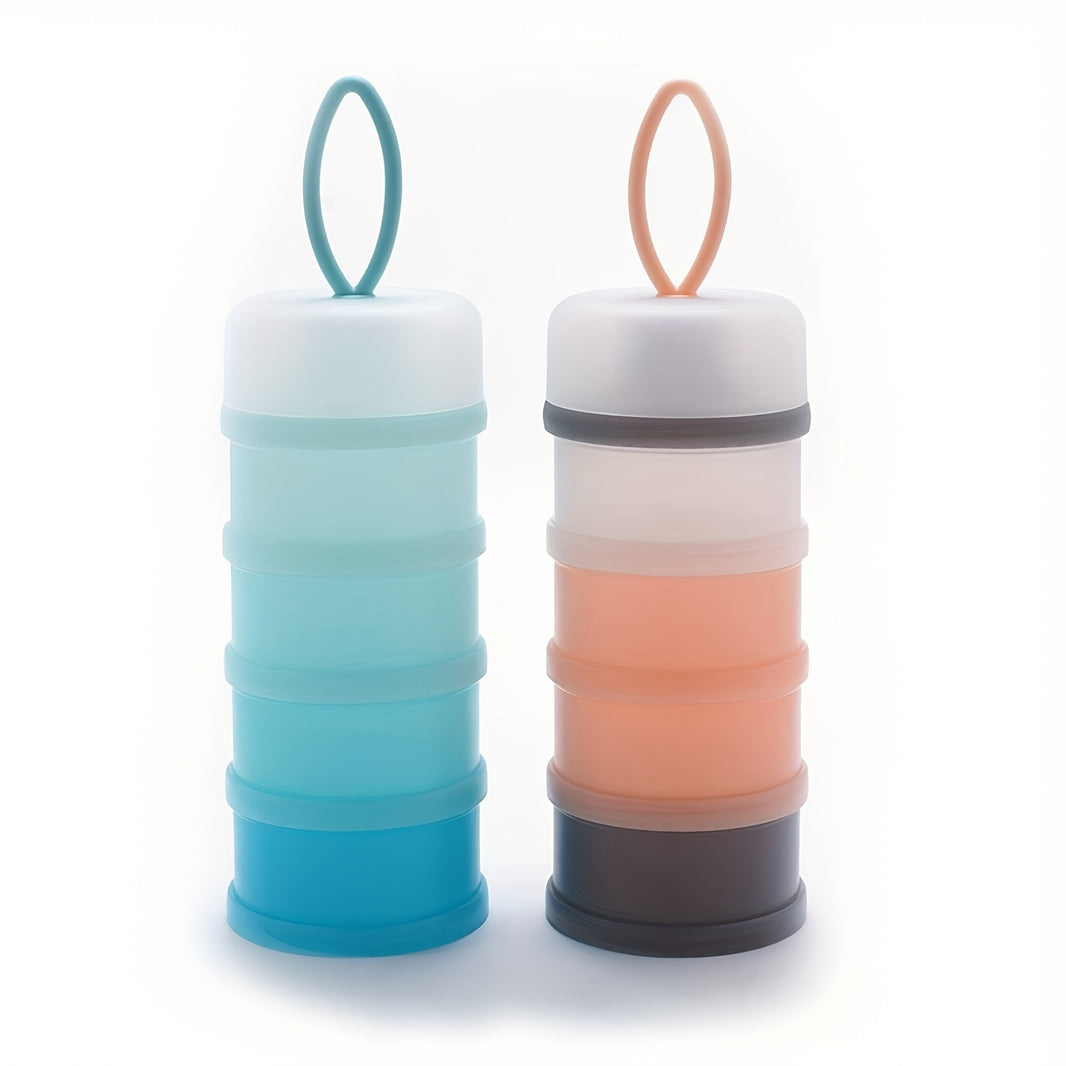 1pc Stackable 4-Layer Milk Powder Container – 480ml Portable Polypropylene Baby Formula Dispenser, Multi-Purpose Snack Storage Box for Infants & Toddlers – Bright Pink & Blue