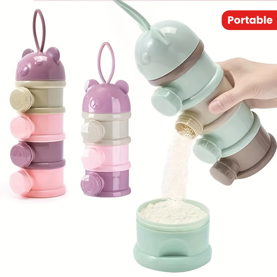 Portable 3-Layer & 4-Layer Baby Formula Dispenser – Cute Bear Snack Storage Container for Travel & Home