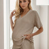 Women's Ribbed Elastic Maternity Shorts Set — V-Neck Short Sleeve Top & Stretch Knit Shorts