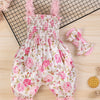 Baby Girl Floral Print Romper – Thin Strap Bodysuit with Headband (Outdoor Summer Outfit, 0-24 Months)