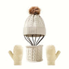 ROORUNS 3-Piece Knit Beanie Set for Toddlers 0-3 Years – Winter Warm Cable Knit Hat with Pom-Pom, Scarf & Mittens – Perfect Gift for Toddlers - Kidzy Market