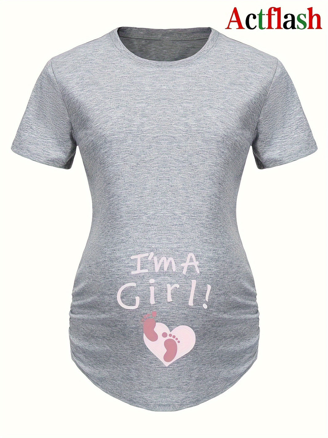 Women's Maternity Casual "I'm A GIRL" Foot Heart Graphic Short Sleeve Slim Fit T-shirt Top for Summer