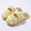 Women's Plaid Color-Block Plush-Fur Lined Winter Slippers - Cozy Non-Slip PVC Sole Indoor House Shoes (Grey/White)