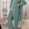 3-Piece Maternity Nursing Pajama Set – Soft Green Nursing Cami, Bottoms & Lace-Trim Cardigan with Bow Detail